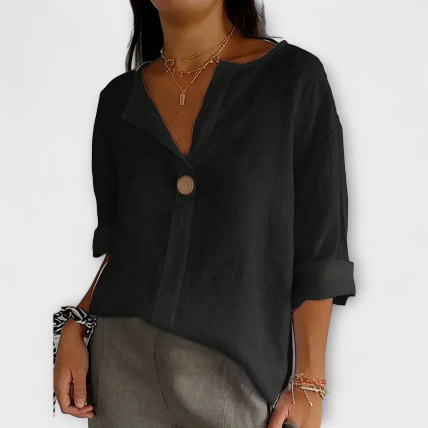 Regula™ | Leinenbluse mit V-Ausschnitt und Knopf