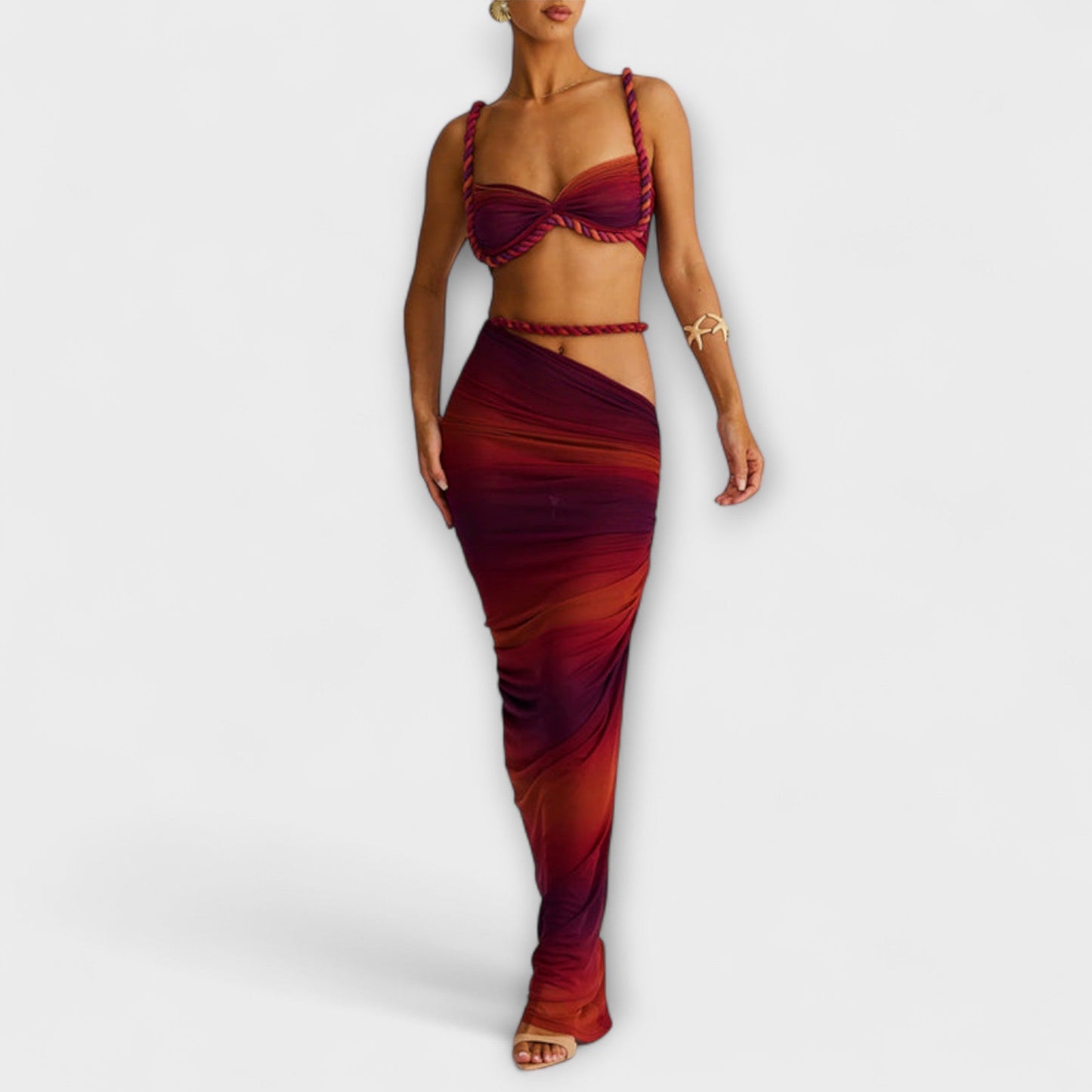 Jane - Schickes Gradient Zopf Crop Top & Overskirt Duo