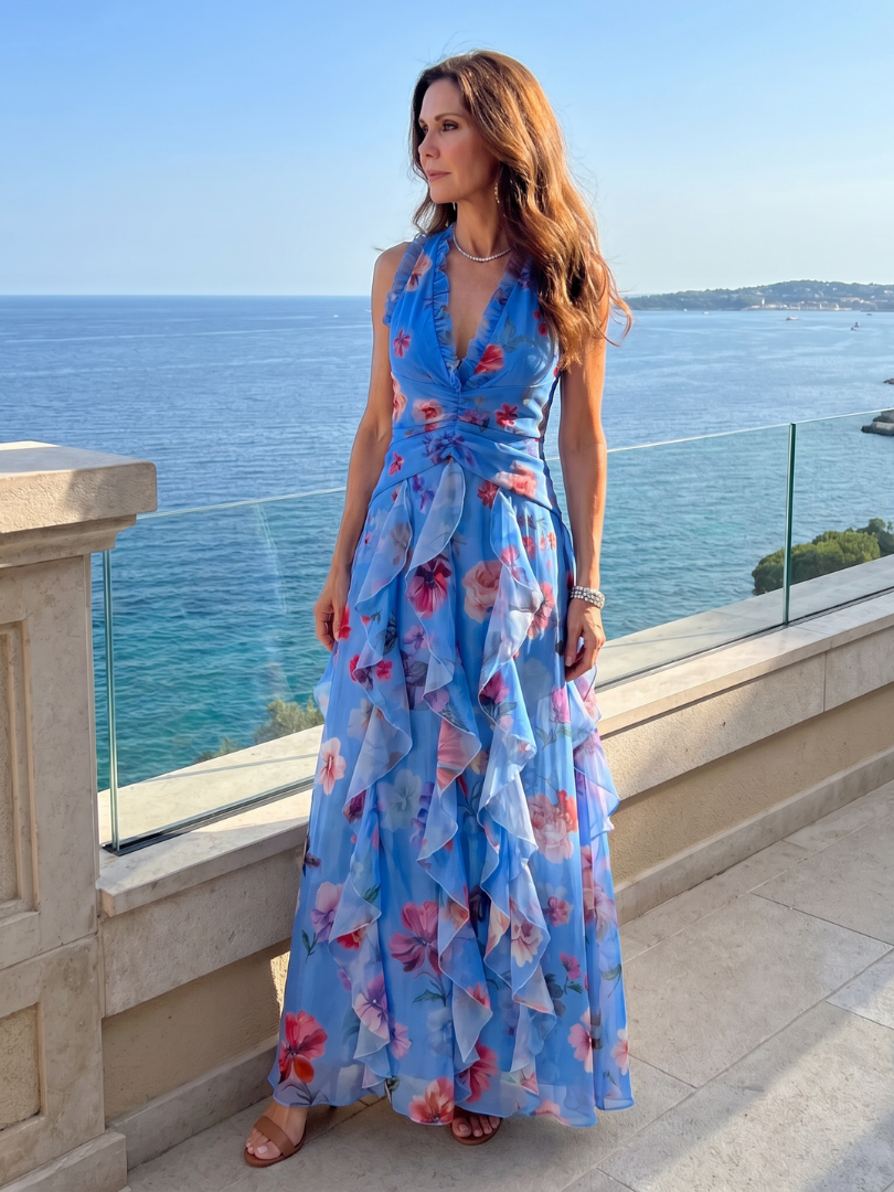 Nori | Halterneck Rüschentop Floral Maxikleid