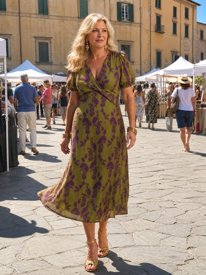 Virel | Entspanntes Blumendesign Midi-Kleid