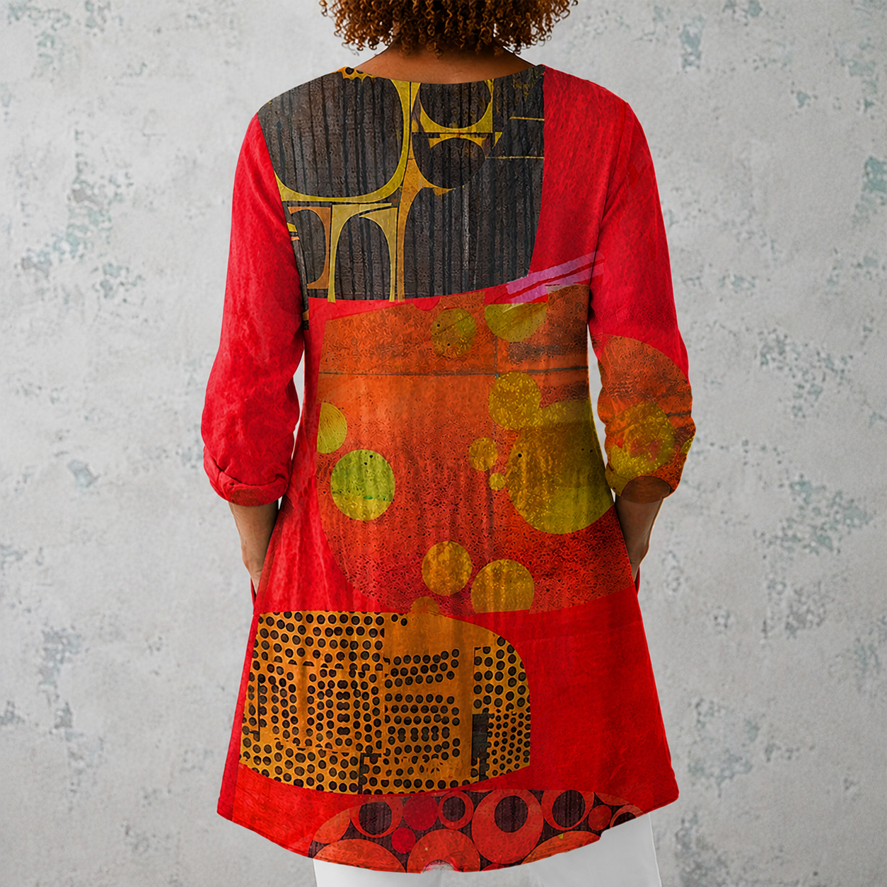 Lucie | Lange Bluse aus Leinen mit abstraktem Kunstdruck