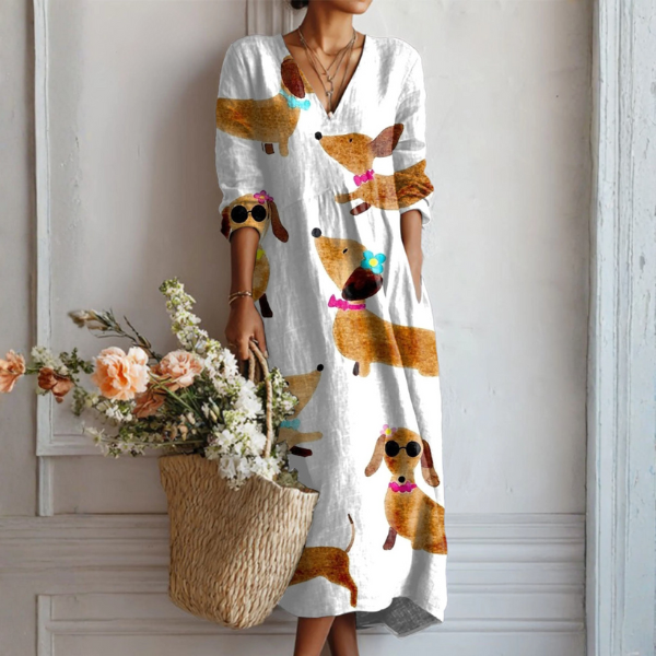 Rösli™ | Boho-Kleid mit verspieltem Hunde-Print