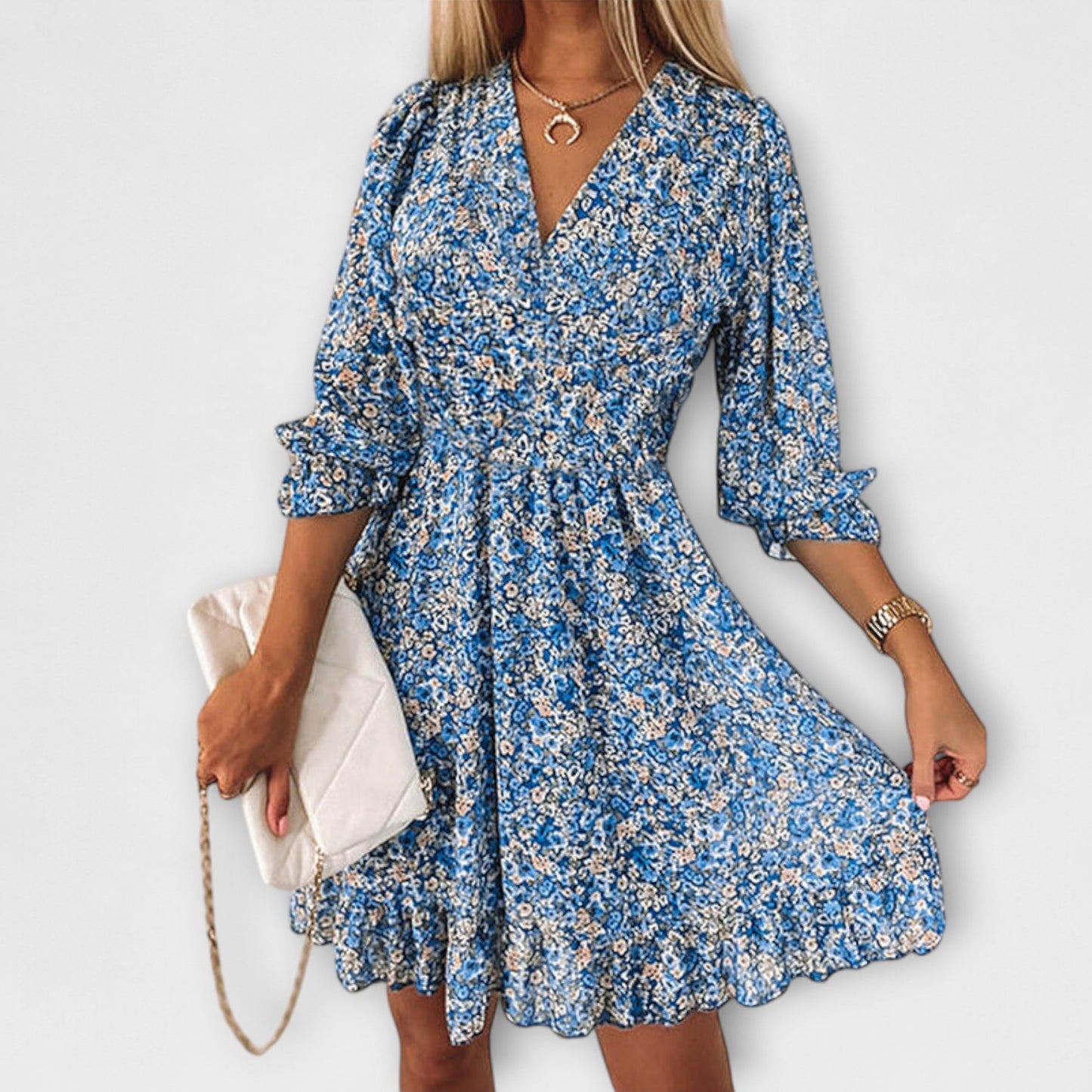 Blumiges Puffärmelkleid für Damen