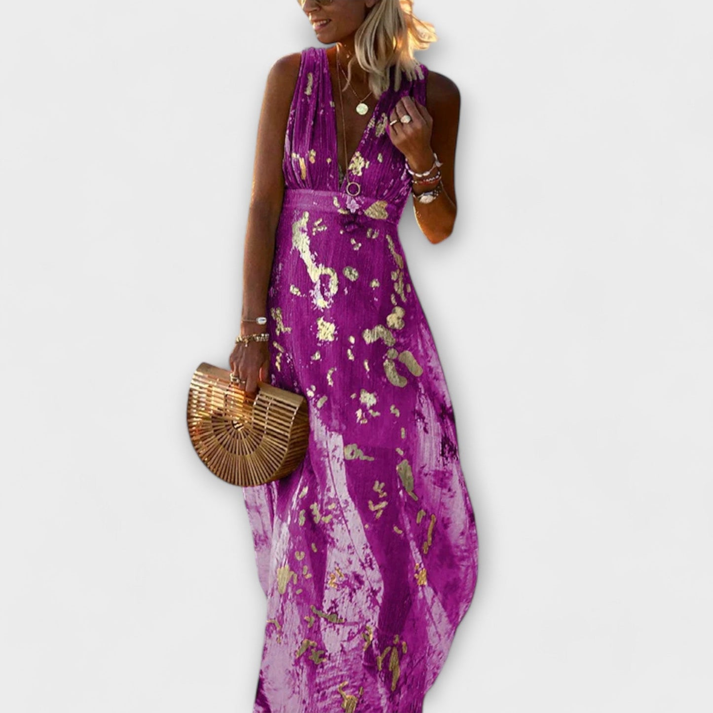 Fliessendes Kleid mit V-Ausschnitt und Pailletten-Details