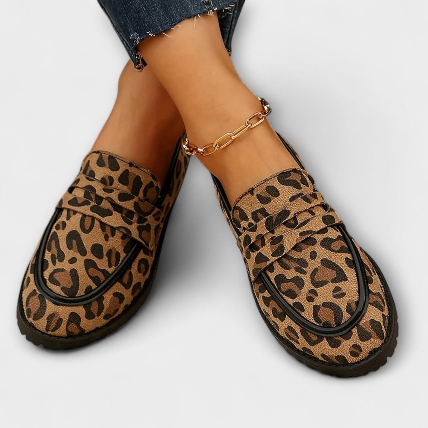 Mireille – Leopardenmuster Kunstwildleder Runde Spitze Freizeitschuh