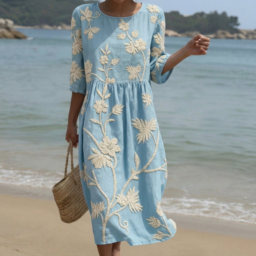 Cátia - Midi-Kleid mit Pflanzen- und Blumenmuster