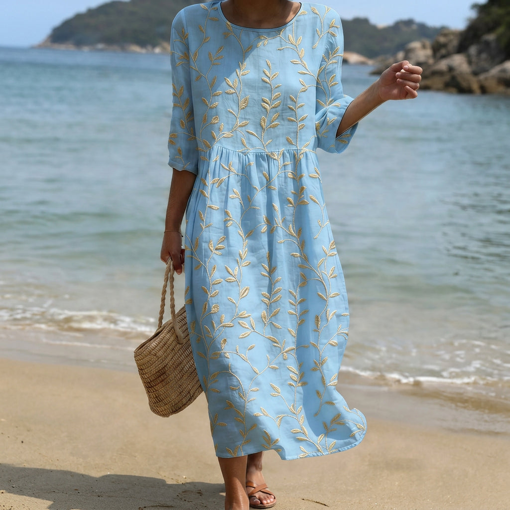 Natália - Midi-Kleid mit Rundhalsausschnitt und Blumenmuster