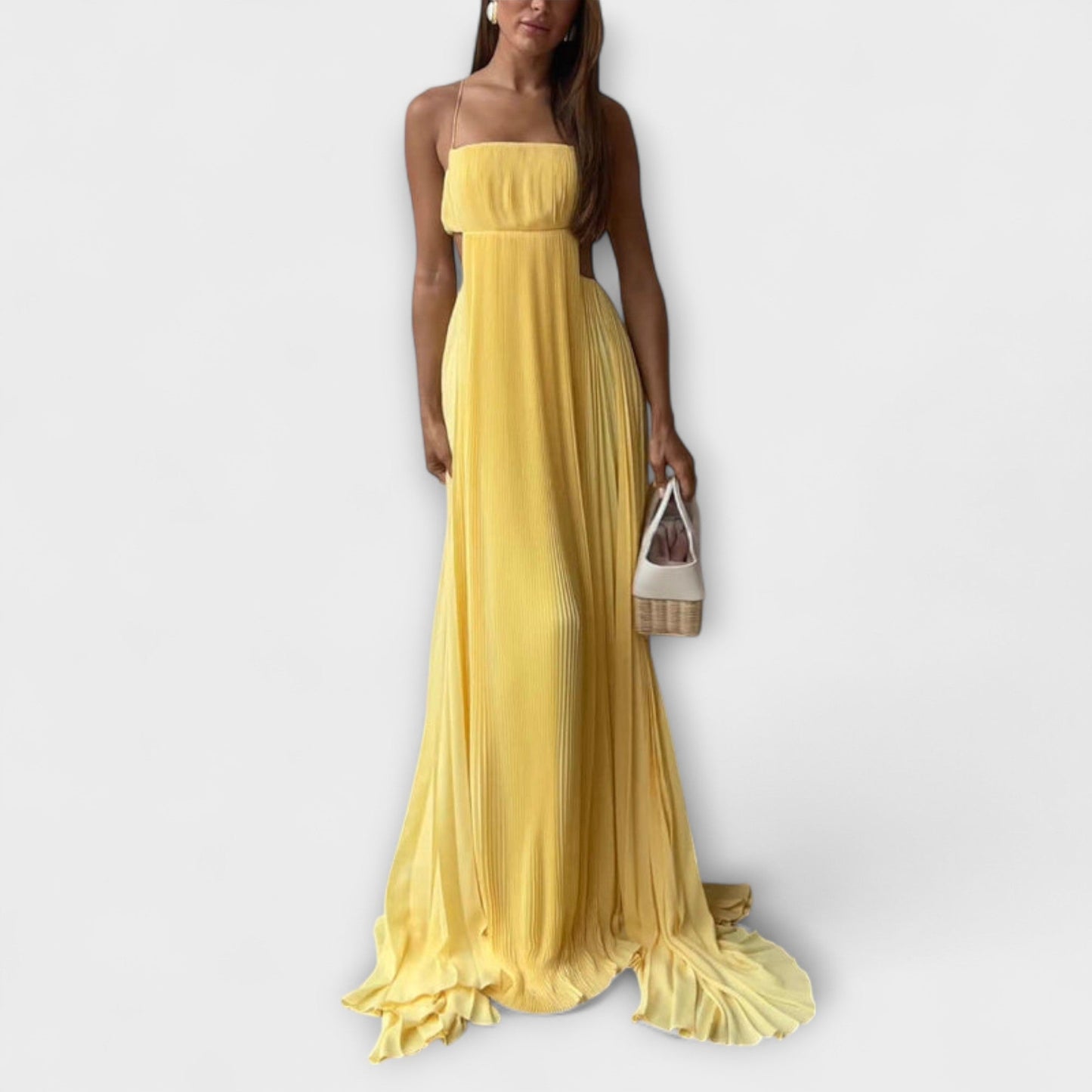 Mireille - Schickes Plissiertes Cutout Fliessendes Maxikleid
