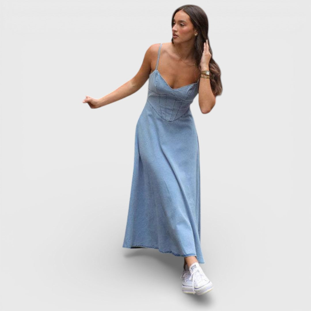 Lux - Denim Blau Trägerloses Kleid