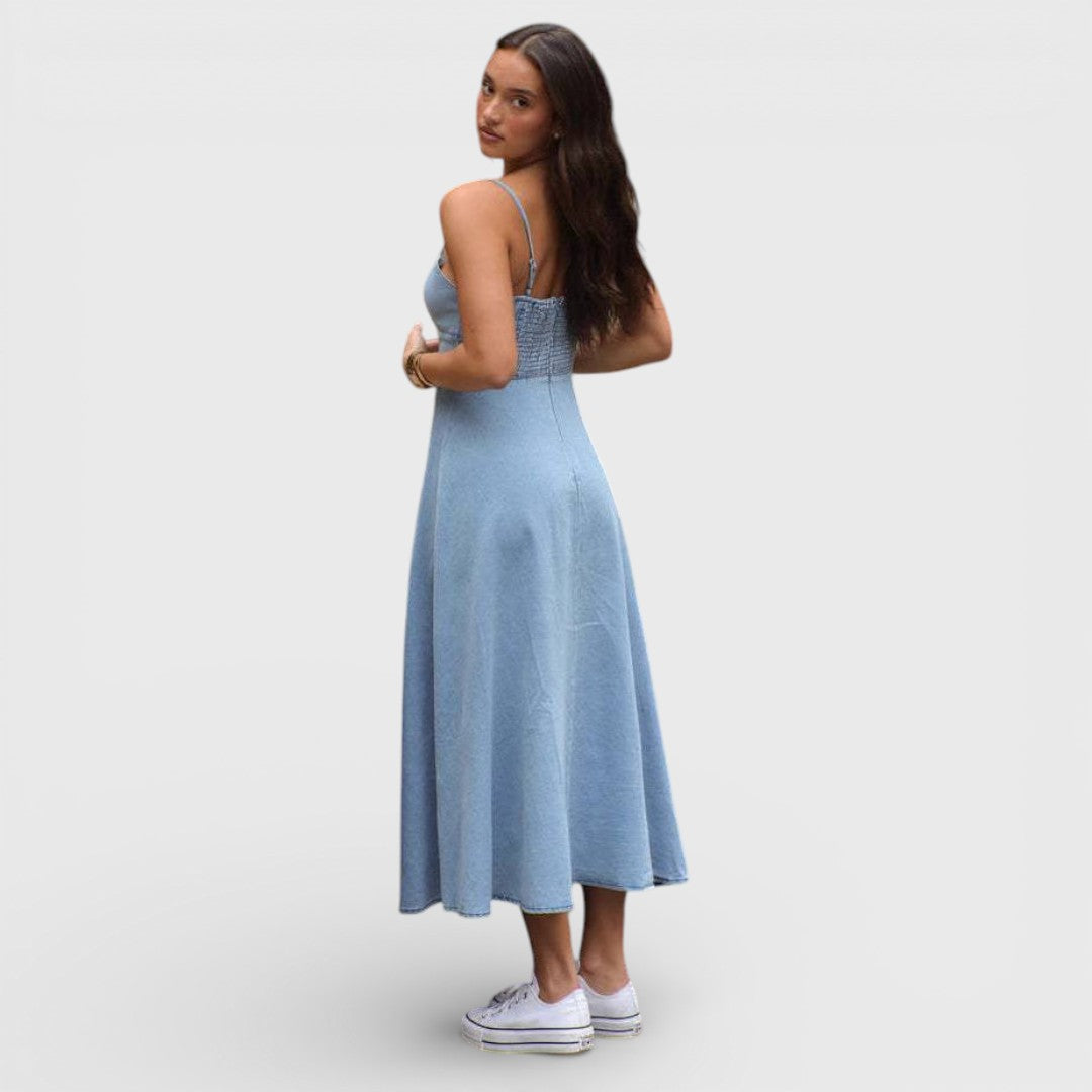 Lux - Denim Blau Trägerloses Kleid