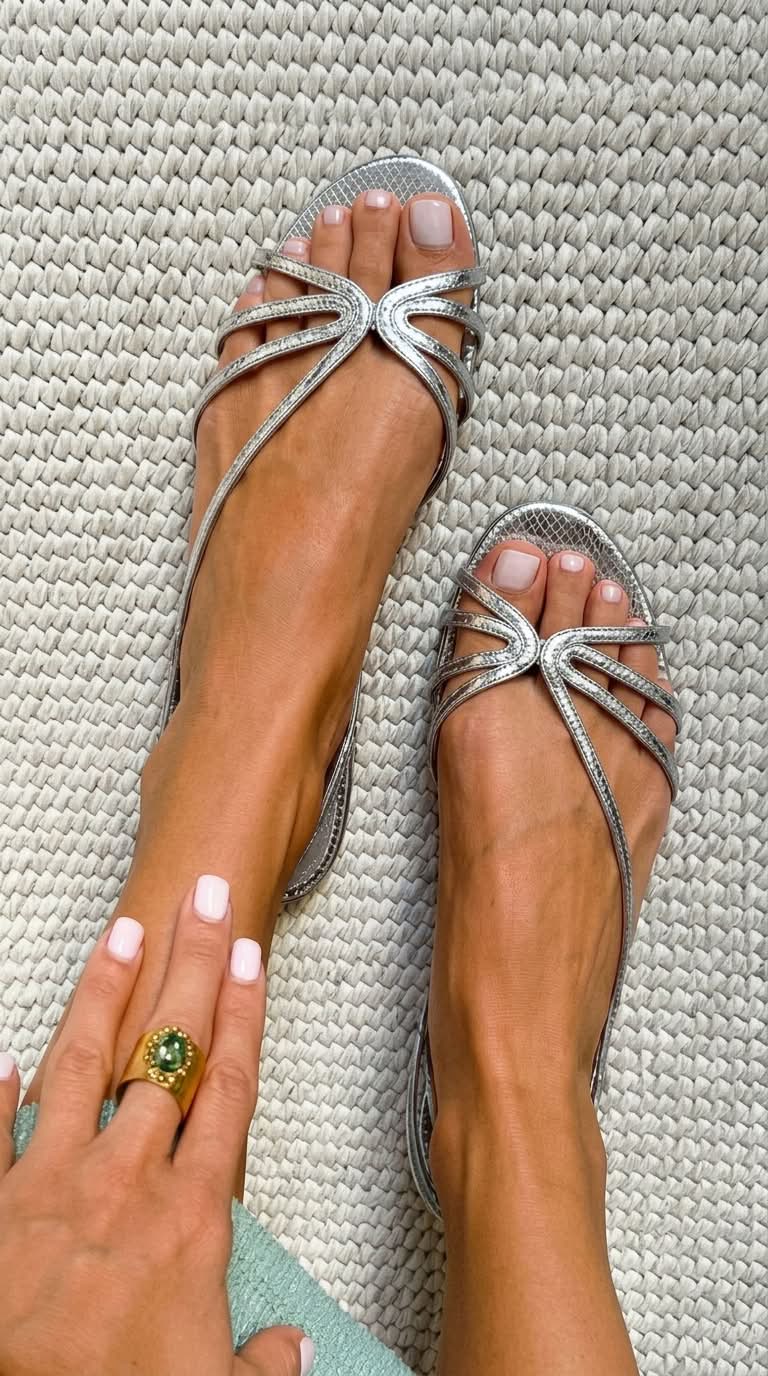 Metallisch glänzende Sandalen mit Riemen