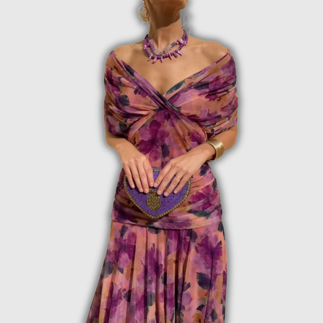 Florendra | Langes florales V-Ausschnittkleid