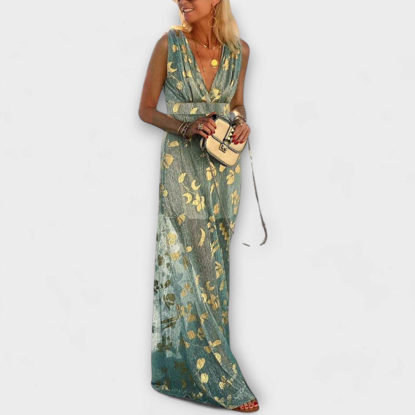 Fliessendes Kleid mit V-Ausschnitt und Pailletten-Details