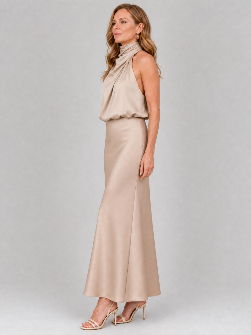 Nopal | Ärmelloses Midi-Kleid mit drapiertem Hals