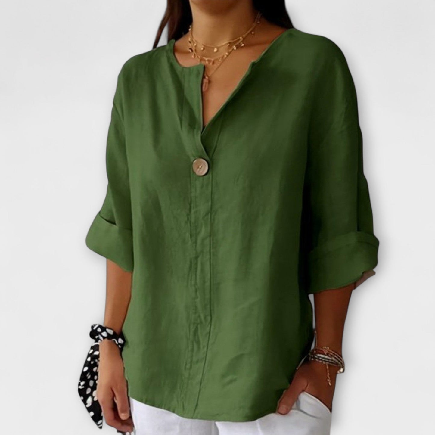 Regula™ | Leinenbluse mit V-Ausschnitt und Knopf