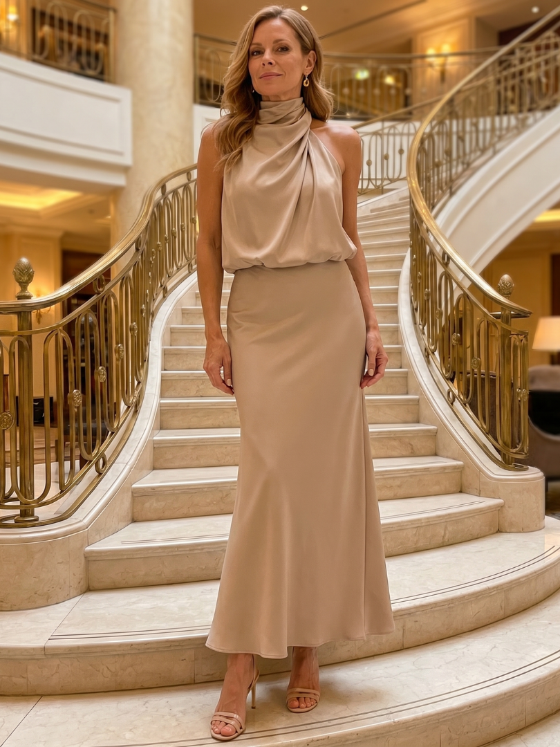 Nopal | Ärmelloses Midi-Kleid mit drapiertem Hals