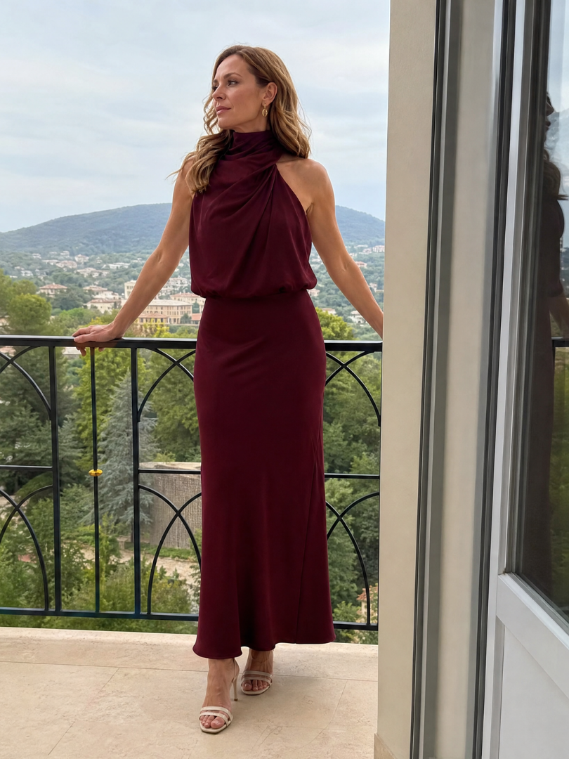Nopal | Ärmelloses Midi-Kleid mit drapiertem Hals