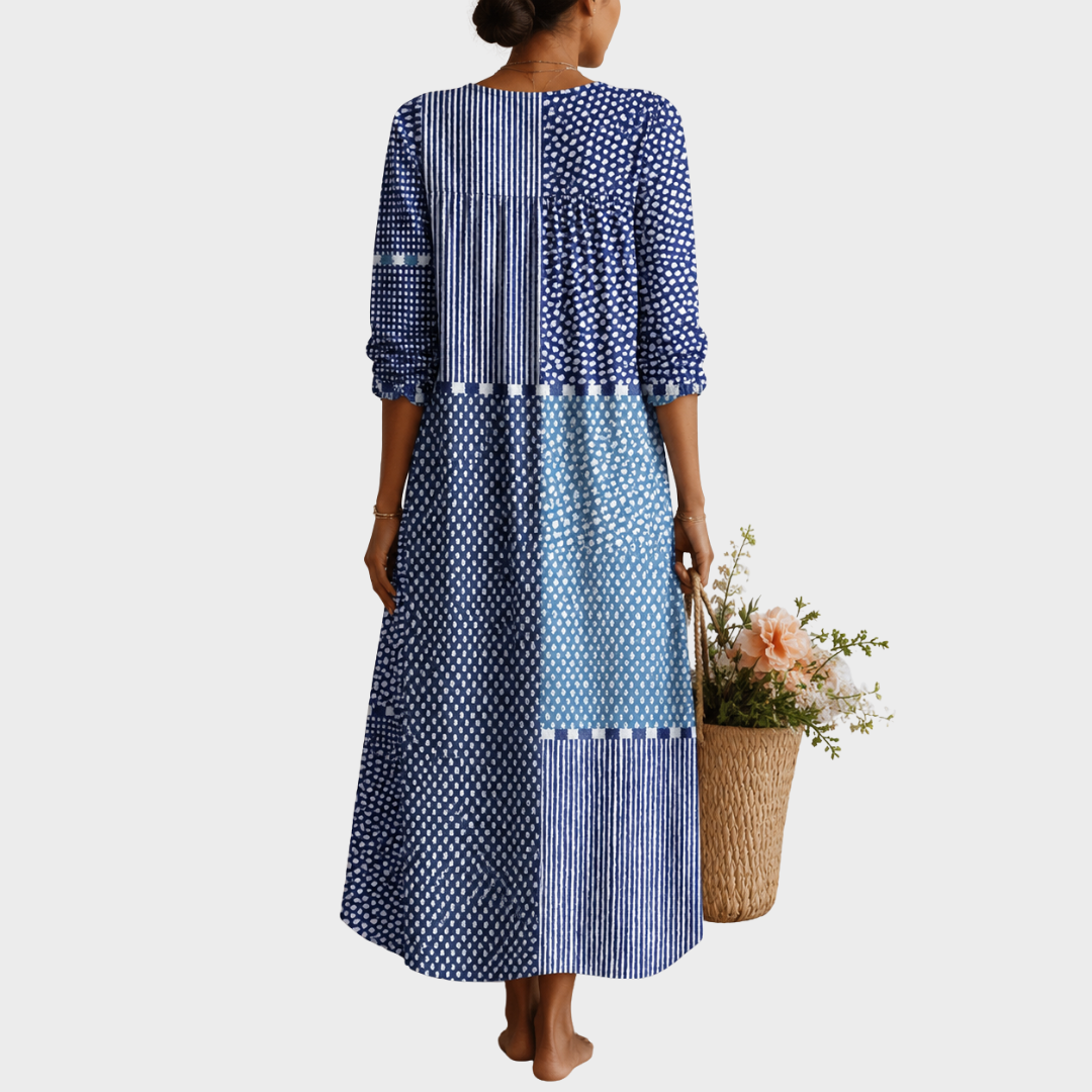 Vreni™ | Boho-Kleid im Retro-Patchwork-Look