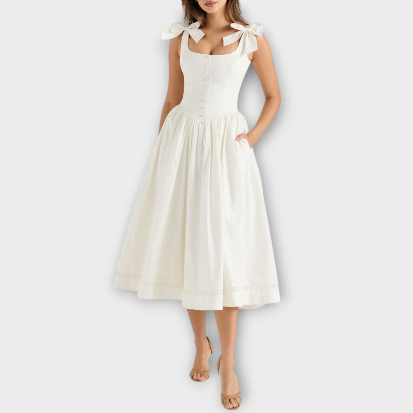 Lotta - Weisses Midi-Kleid mit Schleifendetail