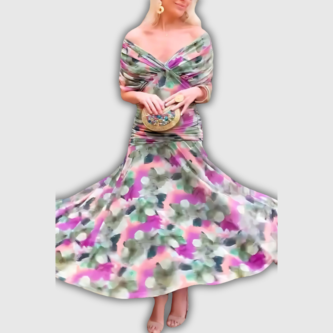 Florendra | Langes florales V-Ausschnittkleid