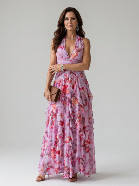 Nori | Halterneck Rüschentop Floral Maxikleid