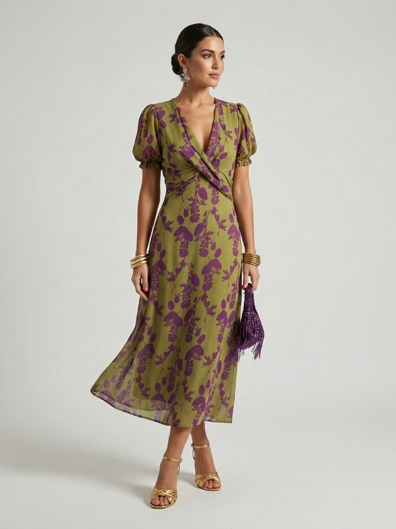 Virel | Entspanntes Blumendesign Midi-Kleid