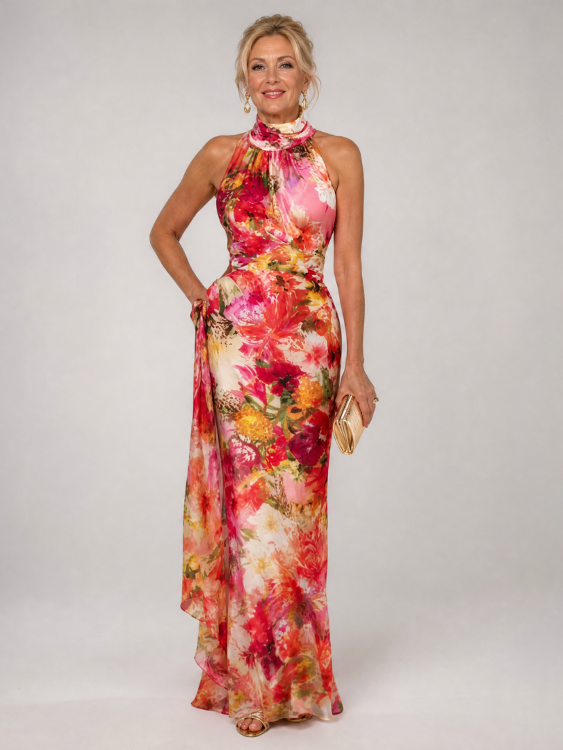Elisabetta | Halter Neck Blumenmuster Maxi-Kleid