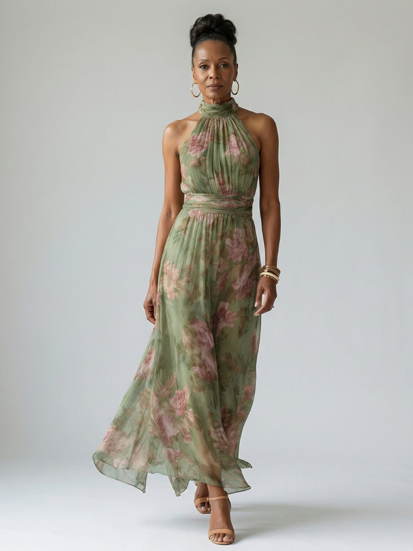 Mirelle | Gathered Halter Midi-Kleid