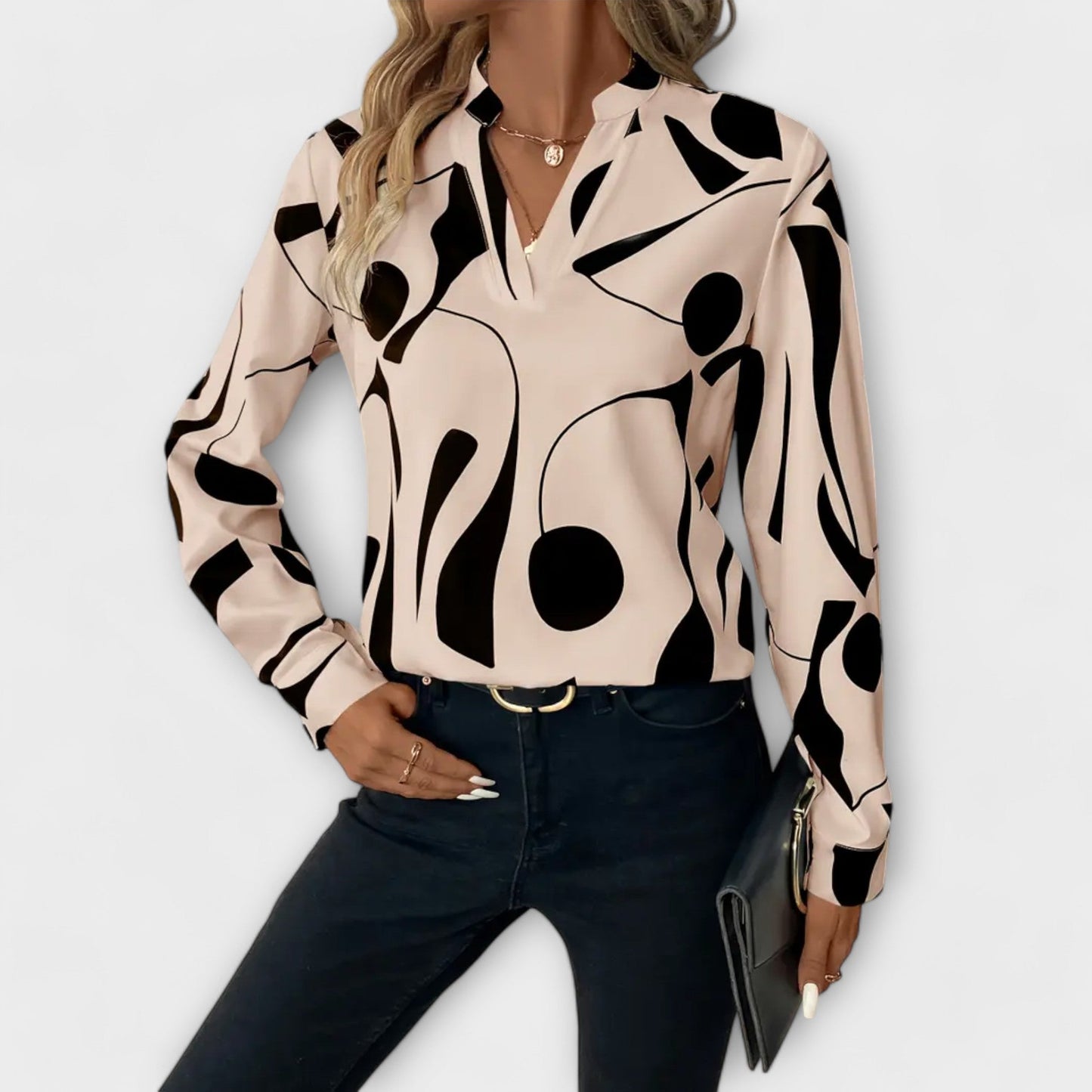 Edith - Elegante langärmelige Bluse mit spitzem Ausschnitt