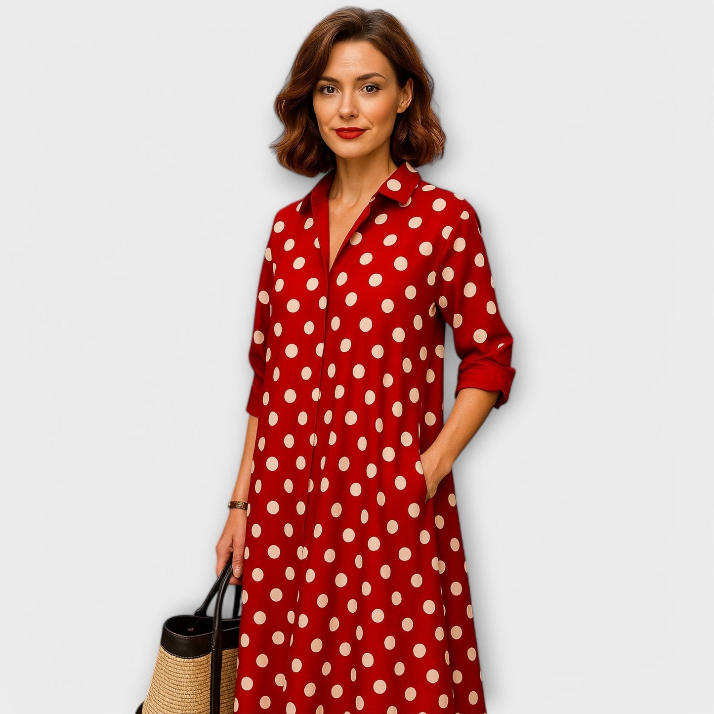 Modernes Hemdkleid mit Kragen und Dreiviertel-Ärmeln