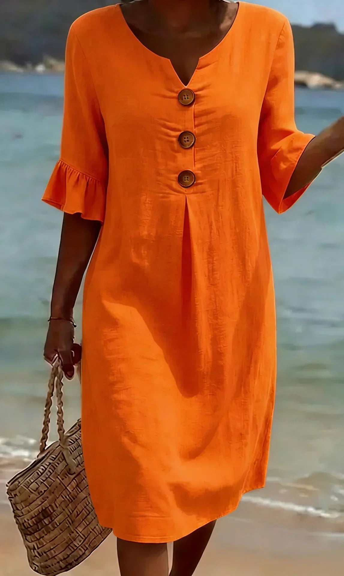 Vanesa™ | Texturiertes Kleid mit Puffärmeln und Knöpfen