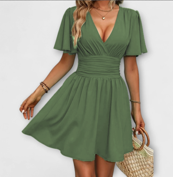 Winslet - Kleid mit geraffter Taille und V-Ausschnitt