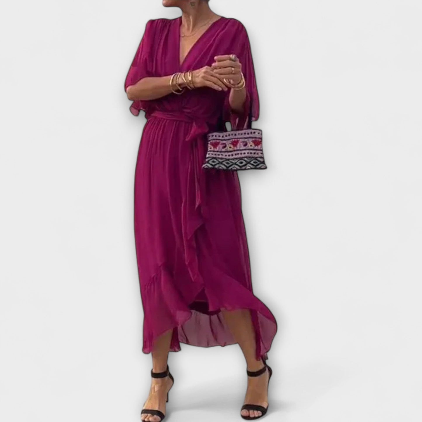 Amoura - Chiffonkleid mit V-Ausschnitt