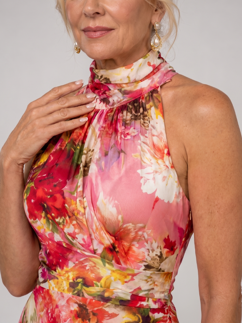 Elisabetta | Halter Neck Blumenmuster Maxi-Kleid