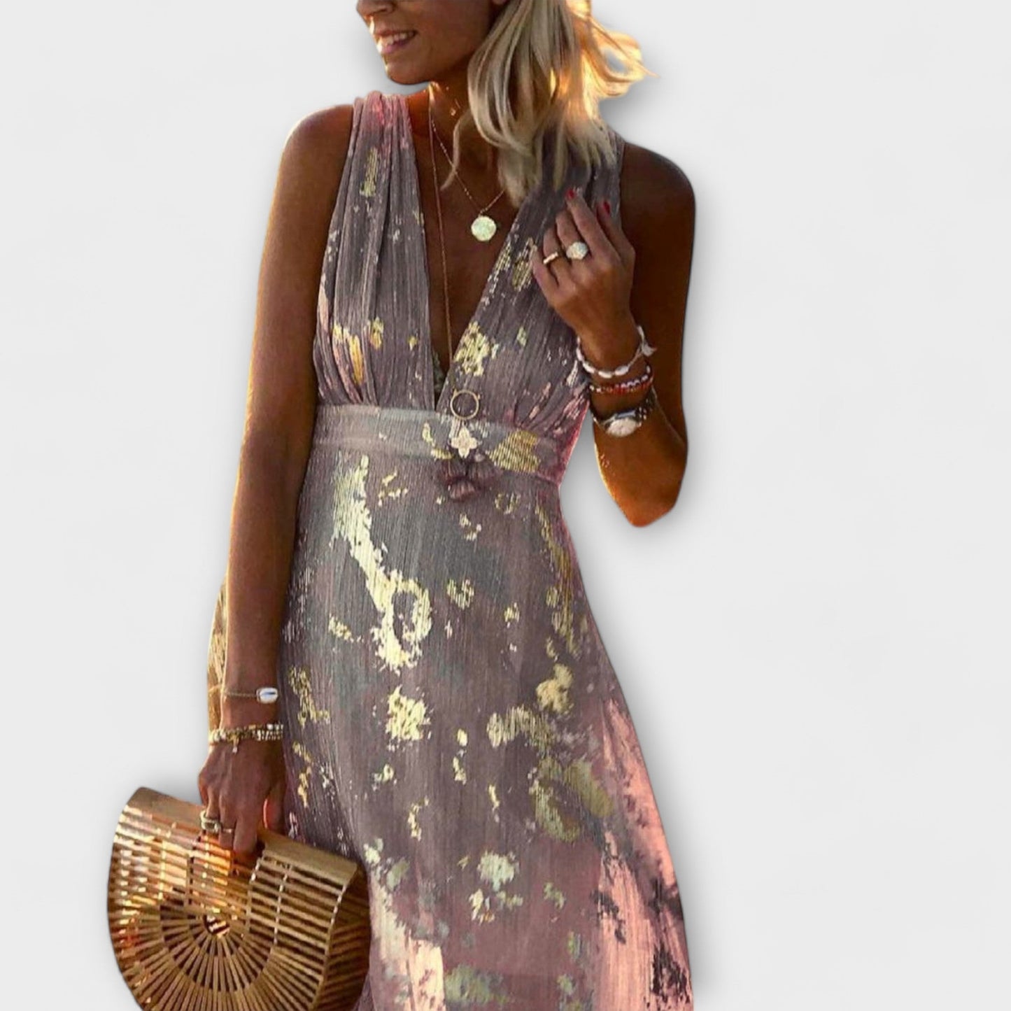 Fliessendes Kleid mit V-Ausschnitt und Pailletten-Details
