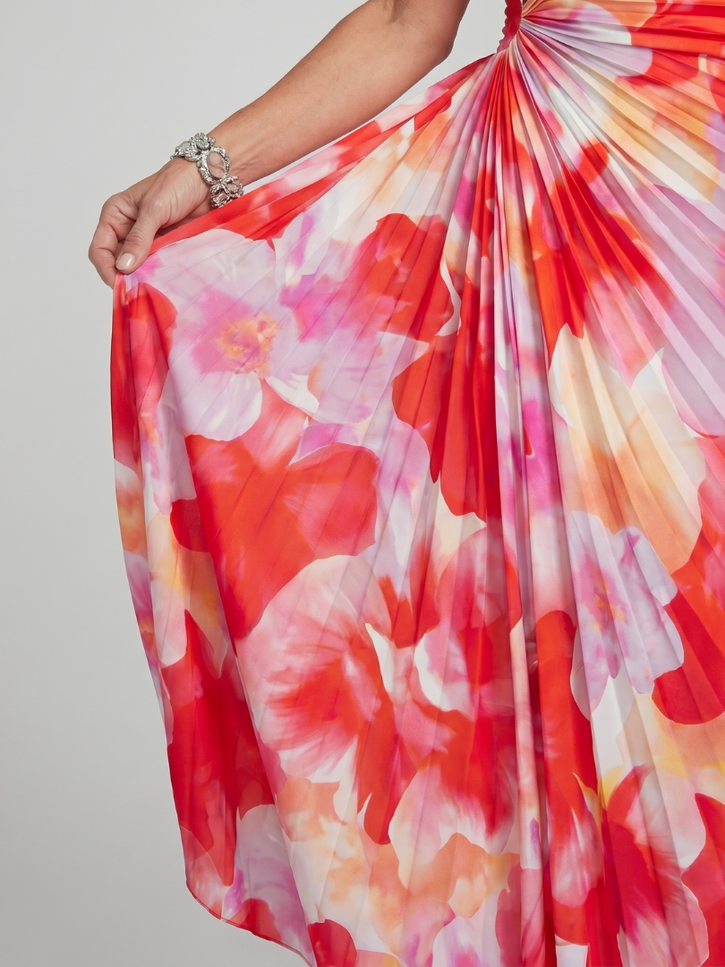 Taya | Midi-Kleid mit einseitigem, plissiertem Oberteil