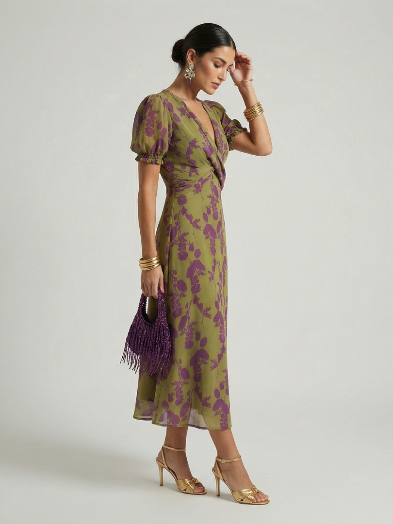 Virel | Entspanntes Blumendesign Midi-Kleid