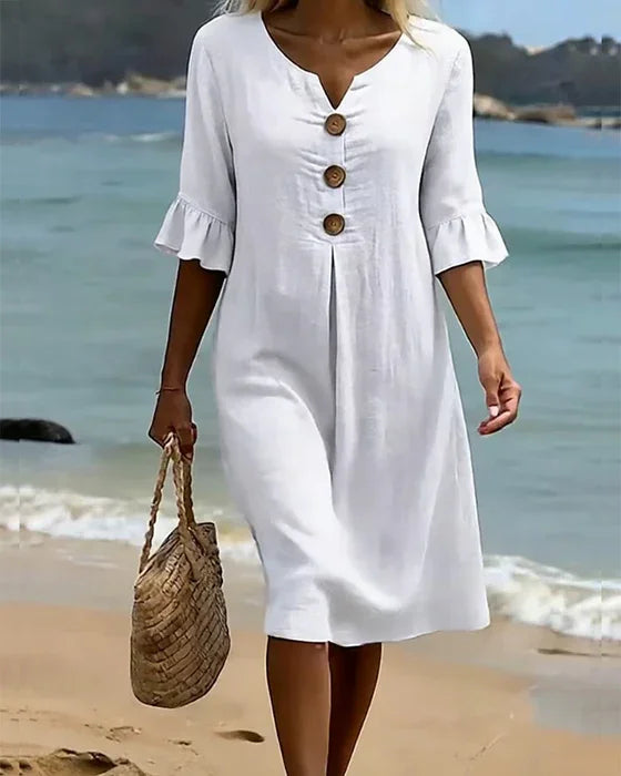 Vanesa™ | Texturiertes Kleid mit Puffärmeln und Knöpfen