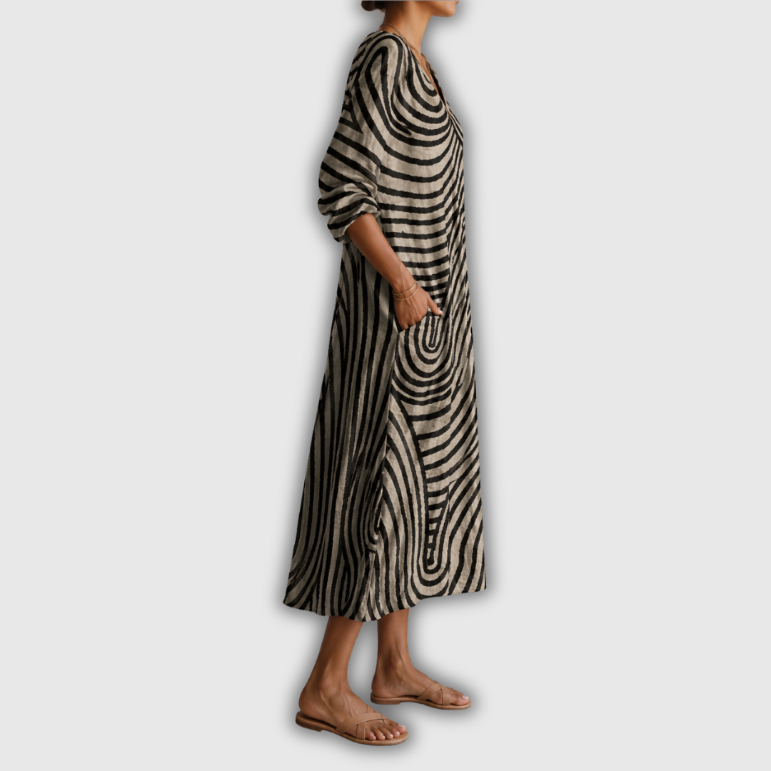 Heidi | Boho-Kleid mit grafischem Wellenmuster