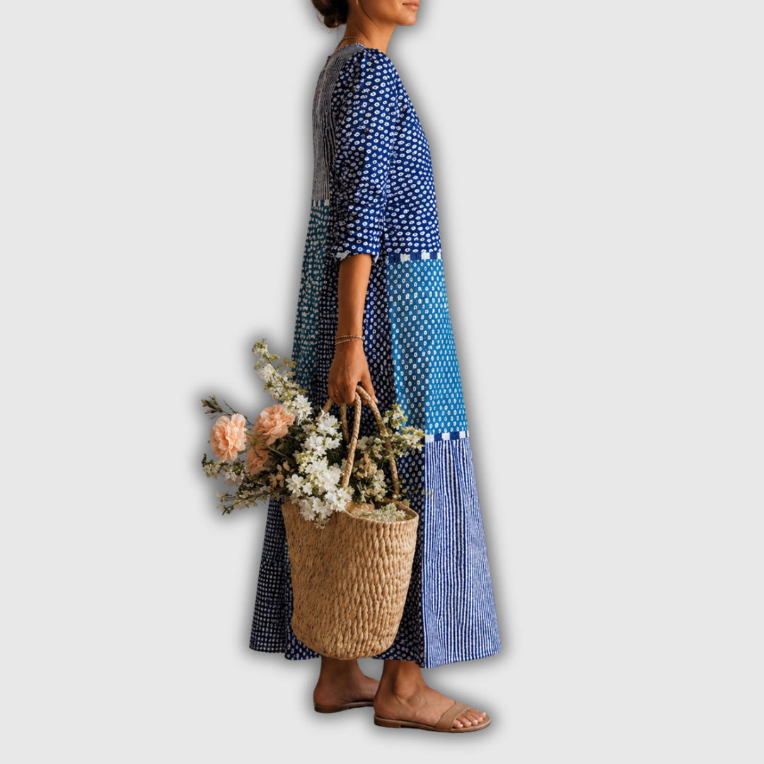 Vreni™ | Boho-Kleid im Retro-Patchwork-Look