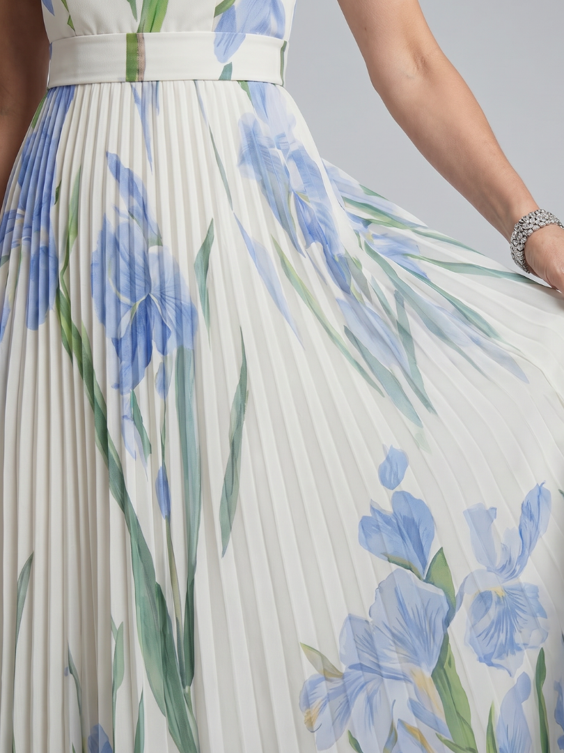 Ophelia | Ärmelloses Midi-Kleid mit quadratischem Ausschnitt und Blumenmuster
