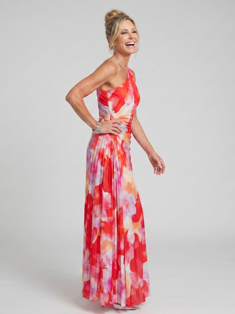 Taya | Midi-Kleid mit einseitigem, plissiertem Oberteil
