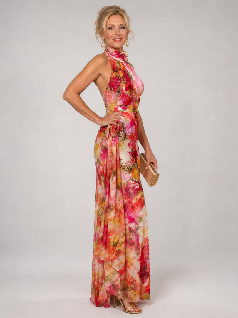 Elisabetta | Halter Neck Blumenmuster Maxi-Kleid