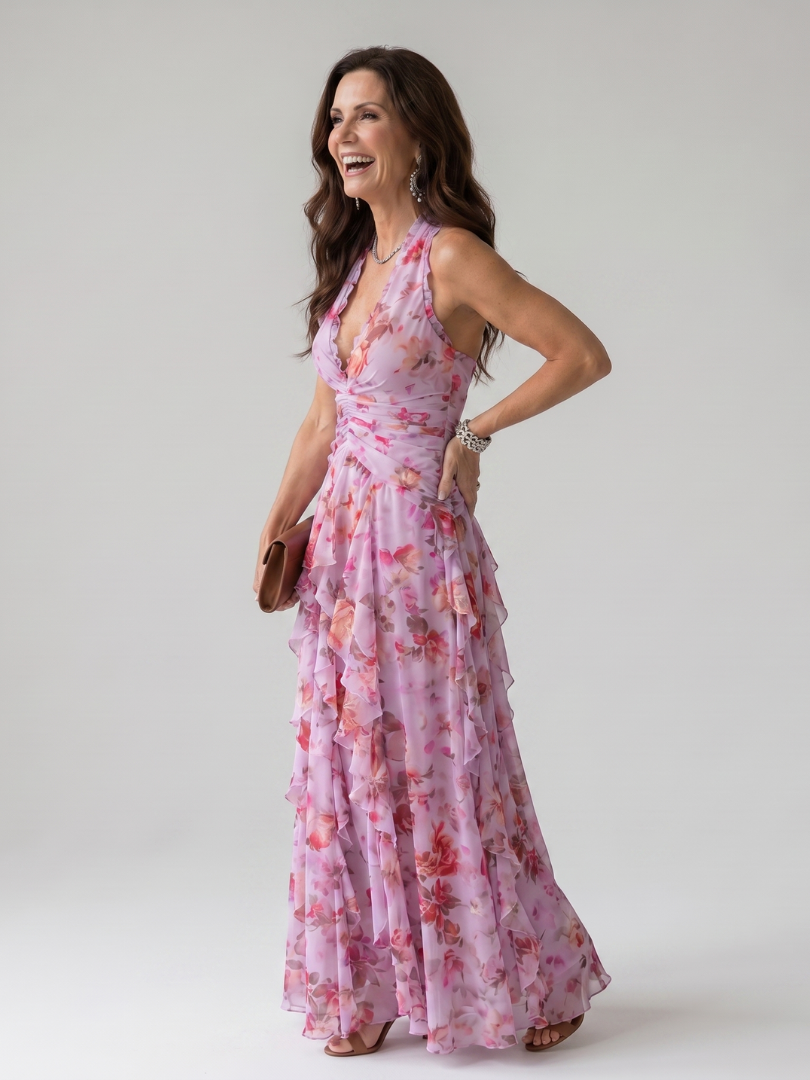 Nori | Halterneck Rüschentop Floral Maxikleid