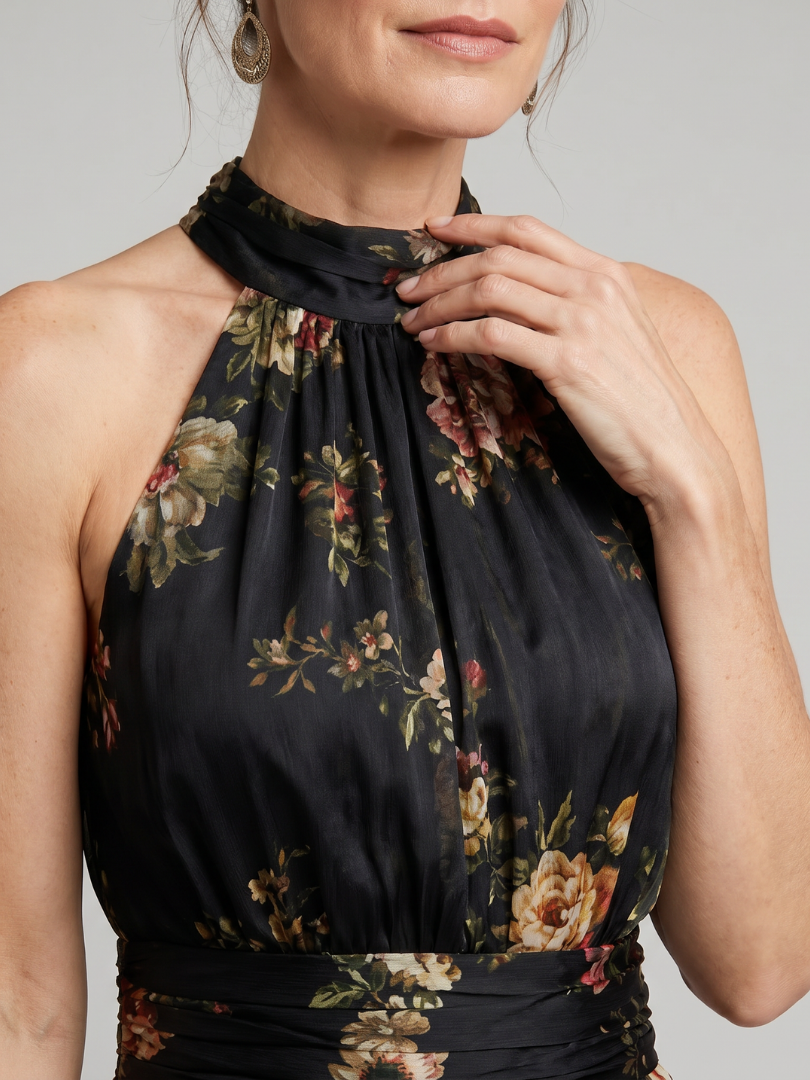 Sior | Florales Halter-Neck Midi-Kleid