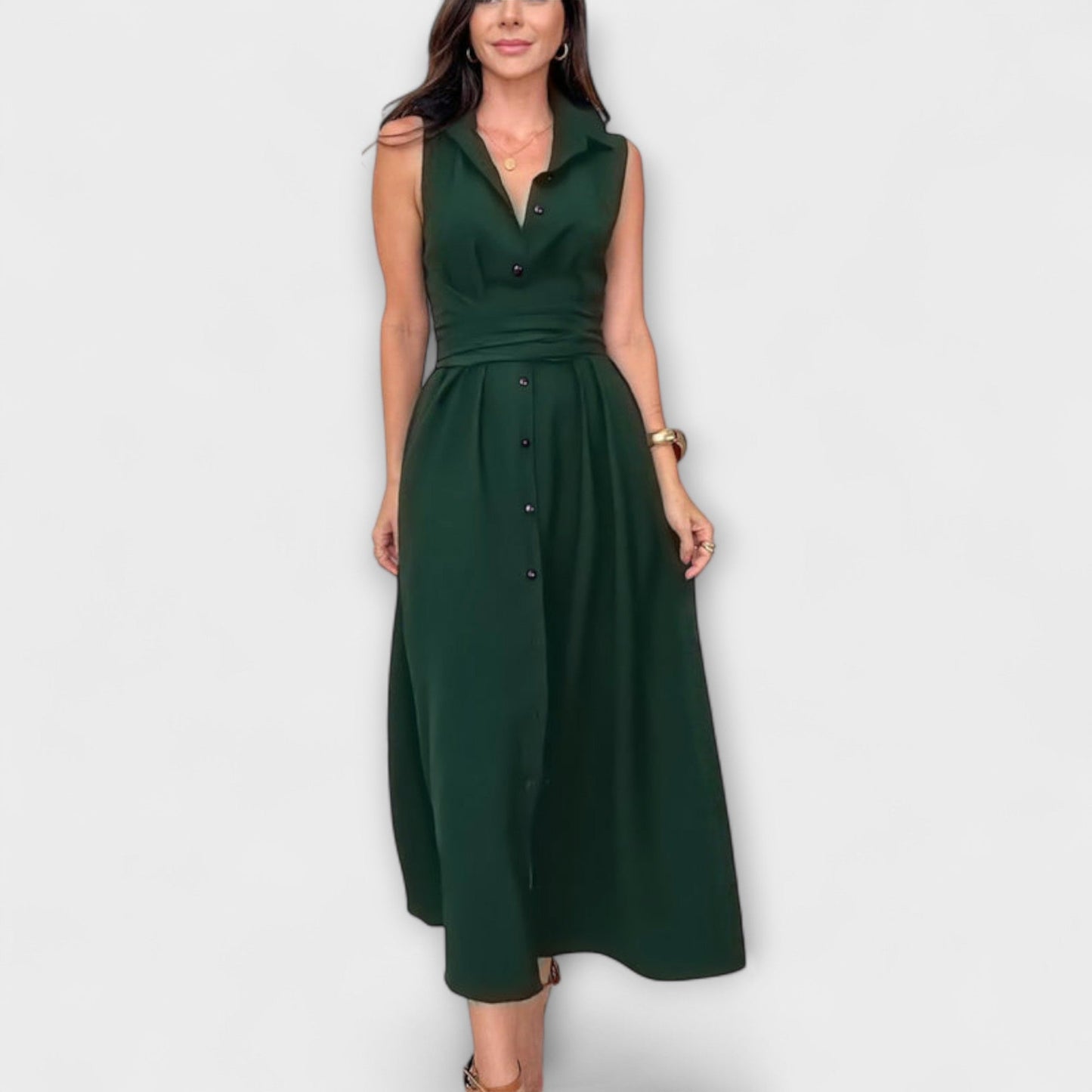 Mira - Auffälliges, einreihiges Midi-Kleid mit Bindedetail