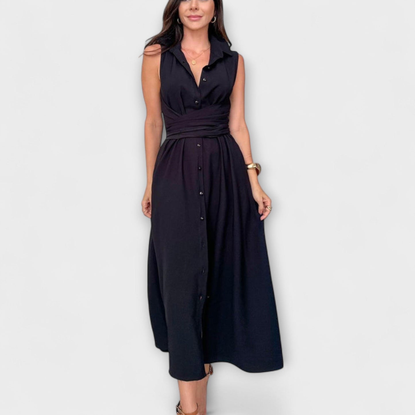 Mira - Auffälliges, einreihiges Midi-Kleid mit Bindedetail
