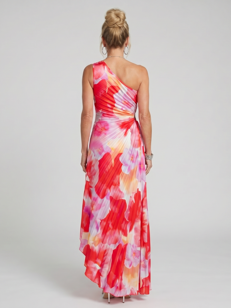 Taya | Midi-Kleid mit einseitigem, plissiertem Oberteil