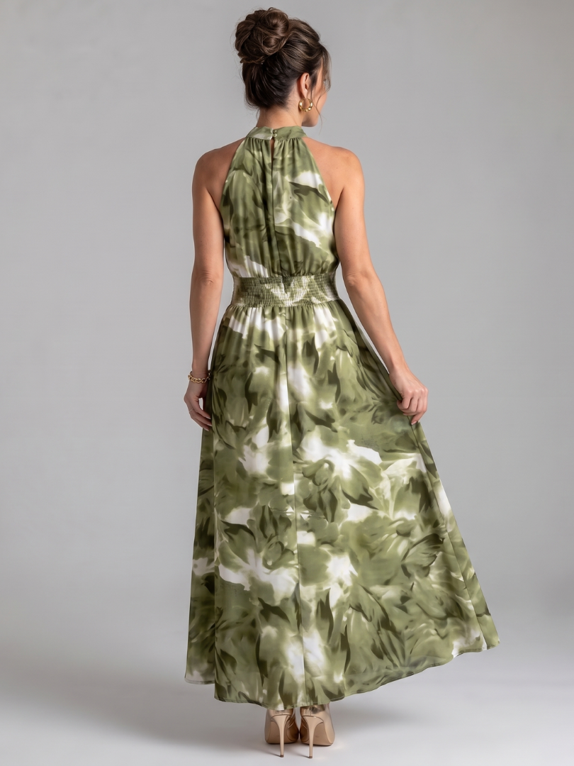 Olivia | Midi-Kleid mit geraffter Taille und abstraktem Druck