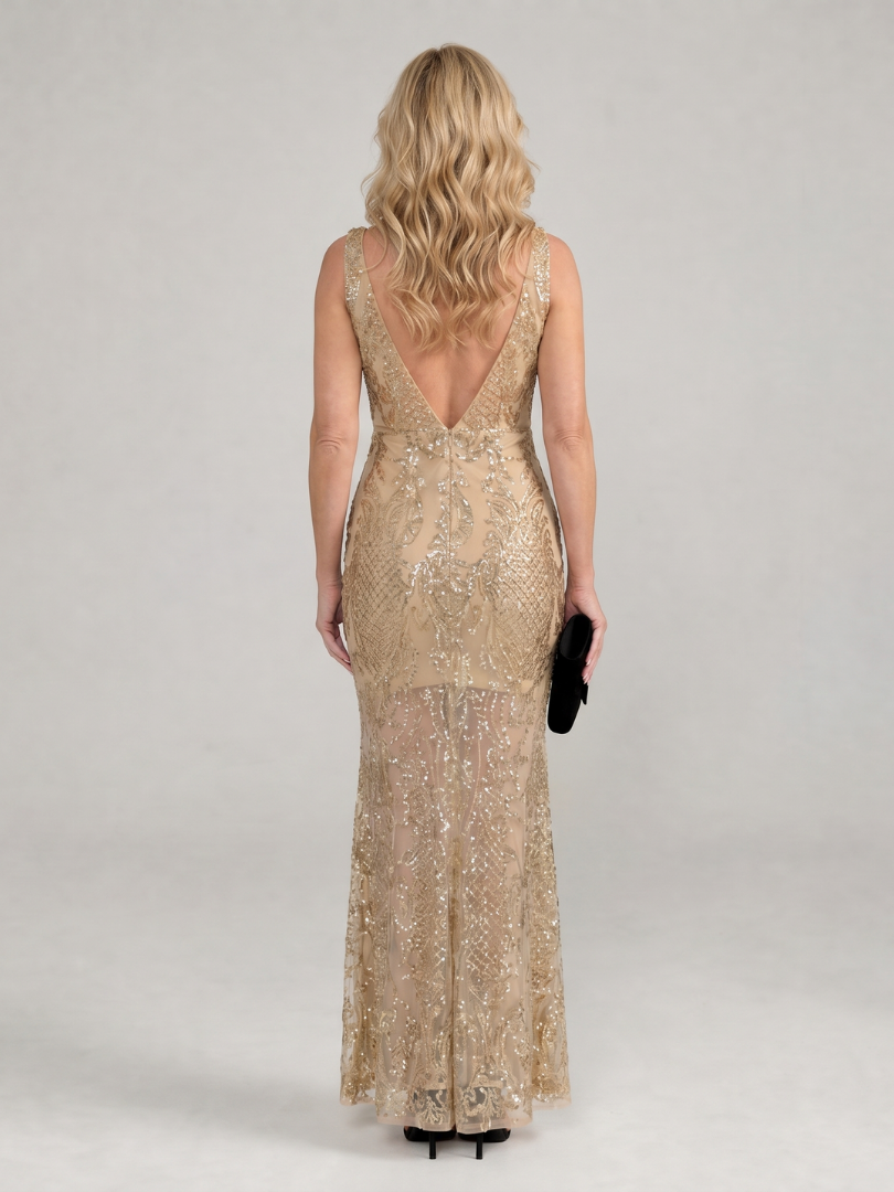 Sirea | Pailletten ärmelloses, transparentes Midi-Kleid